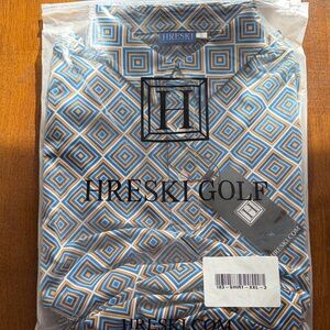 Hreski Golf Men's Geometric Pattern Polo Shirt - Blue and Orange